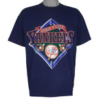 MLB (Nutmeg) - Blue New York Yankees T-Shirt 1990s Large Vintage Retro Baseball