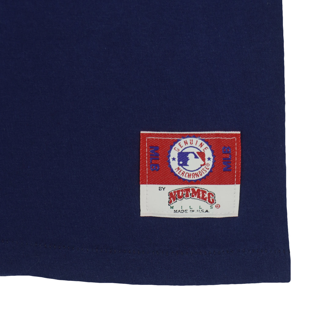 MLB (Nutmeg) - Blue New York Yankees T-Shirt 1990s Large Vintage Retro Baseball
