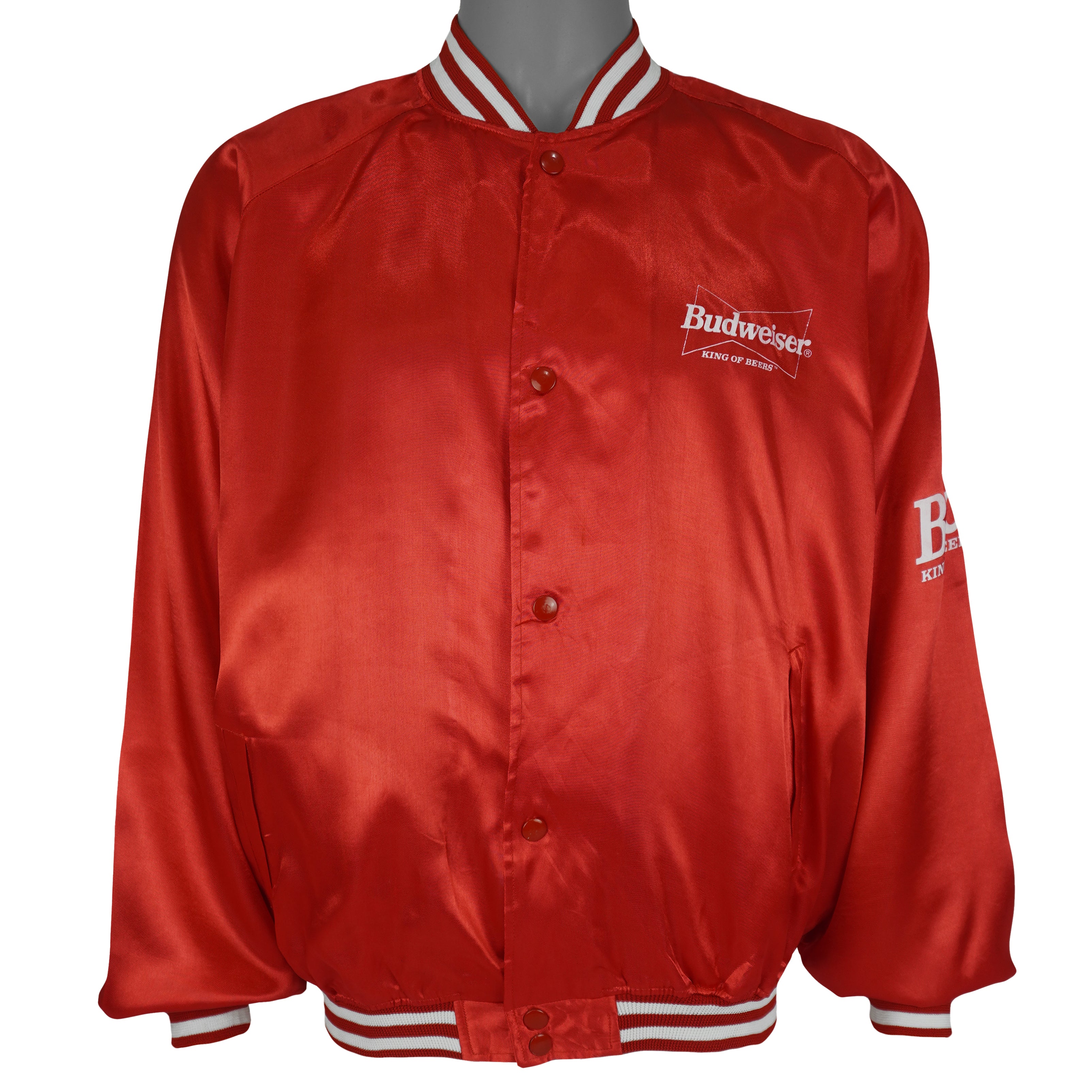 Budweiser - King Of Beers Button-Up Satin Jacket 1980s Medium Vintage Retro