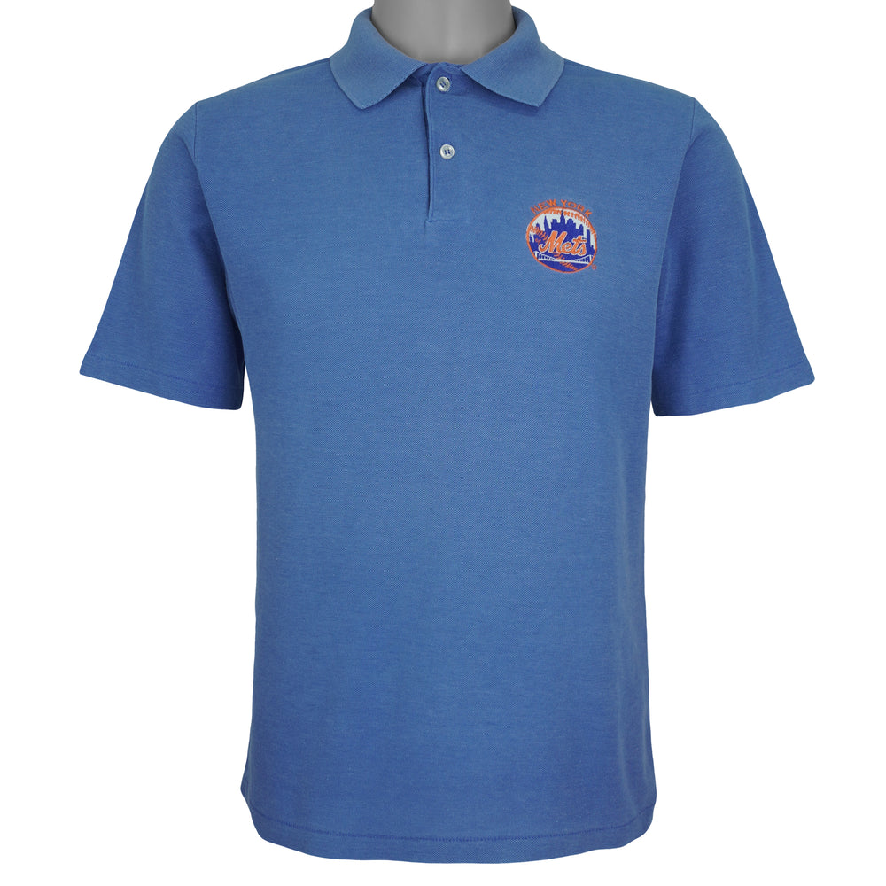 MLB (Logo 7) - New York Mets Embroidered Polo T-Shirt 1980s Large Vintage Retro Baseball
