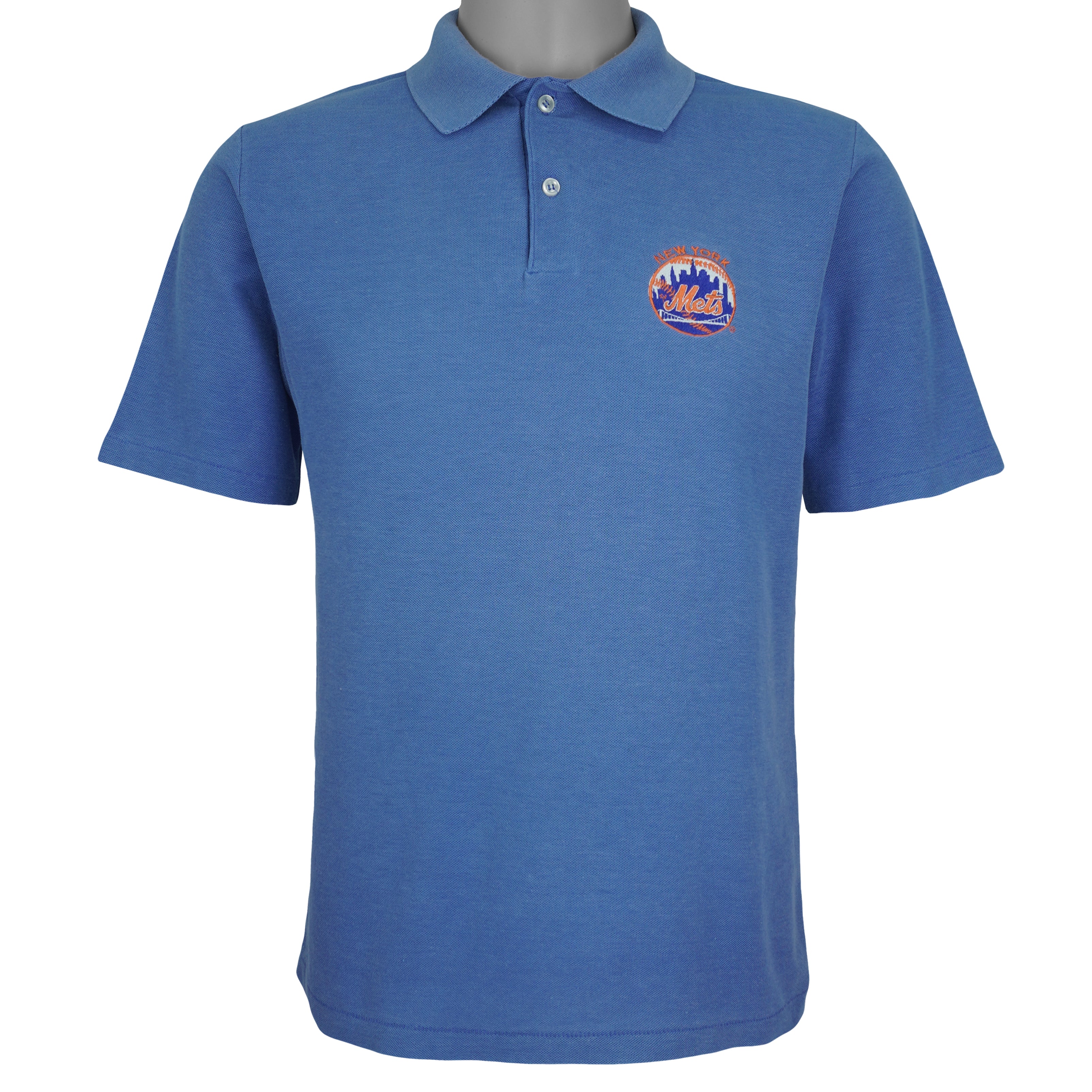 MLB (Logo 7) - New York Mets Embroidered Polo T-Shirt 1980s Large Vintage Retro Baseball