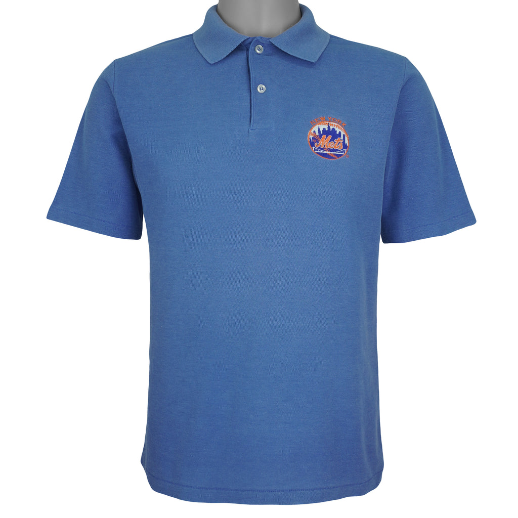 MLB (Logo 7) - New York Mets Embroidered Polo T-Shirt 1980s Large Vintage Retro Baseball