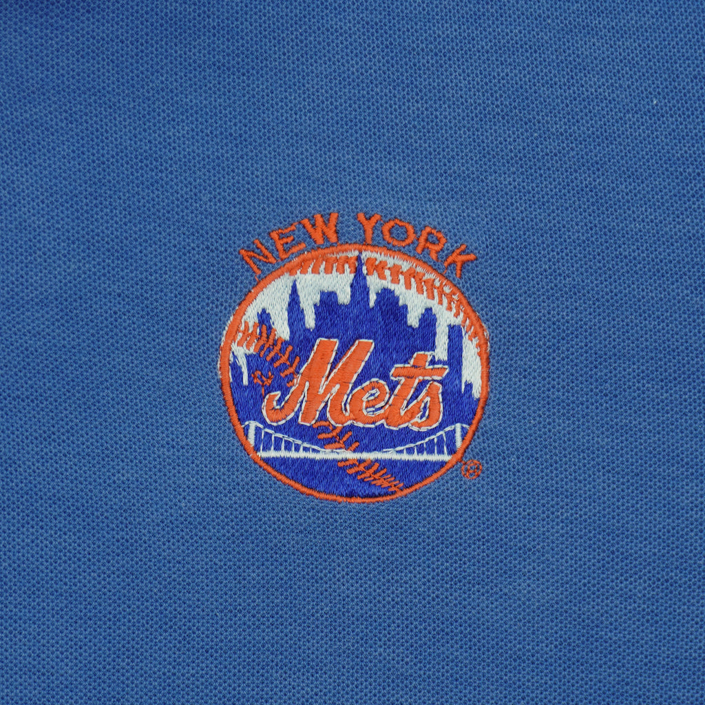 MLB (Logo 7) - New York Mets Embroidered Polo T-Shirt 1980s Large Vintage Retro Baseball
