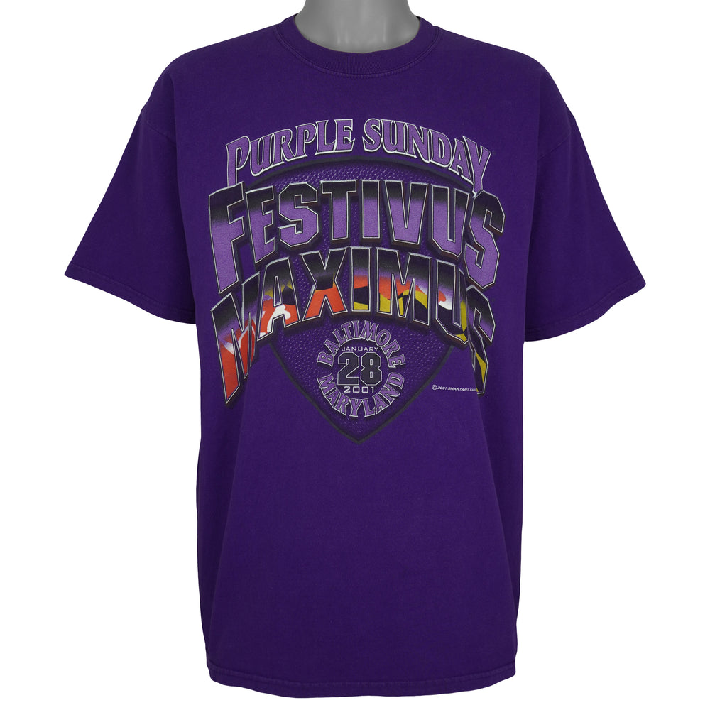NFL (Gildan) - Baltimore Ravens Purple Sunday Festivus Maximus T-Shirt 2001 X-Large Vintage Retro Football