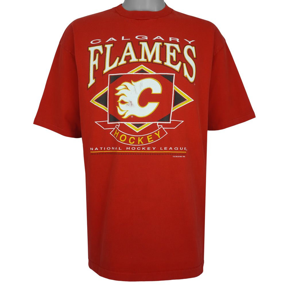NHL (Waves) - Calgary Flames Hockey T-Shirt 1993 X-Large Vintage Retro Hockey