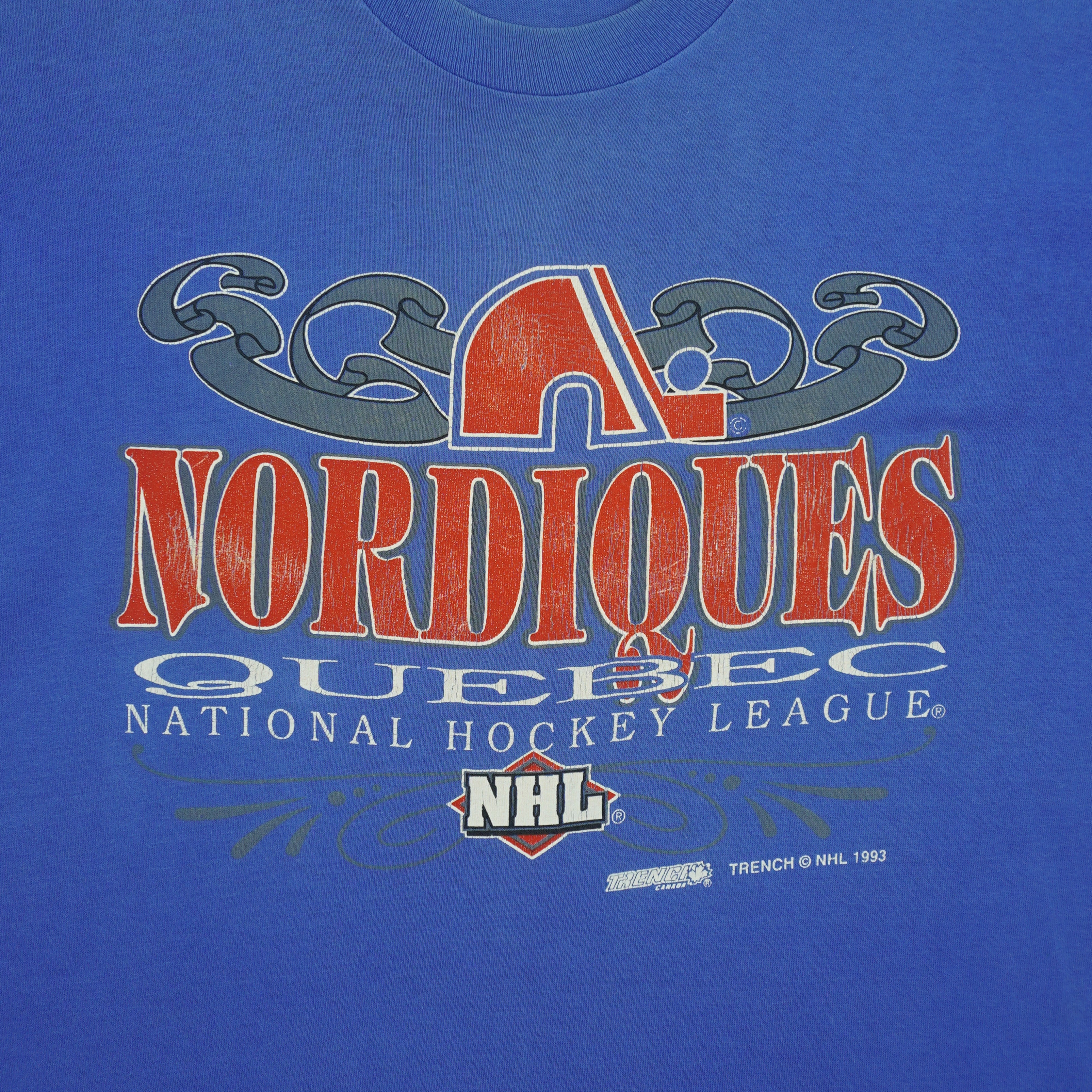 NHL (Fruit Of The Loom) - Quebec Nordiques Hockey T-Shirt 1993 Large Vintage Retro Hockey