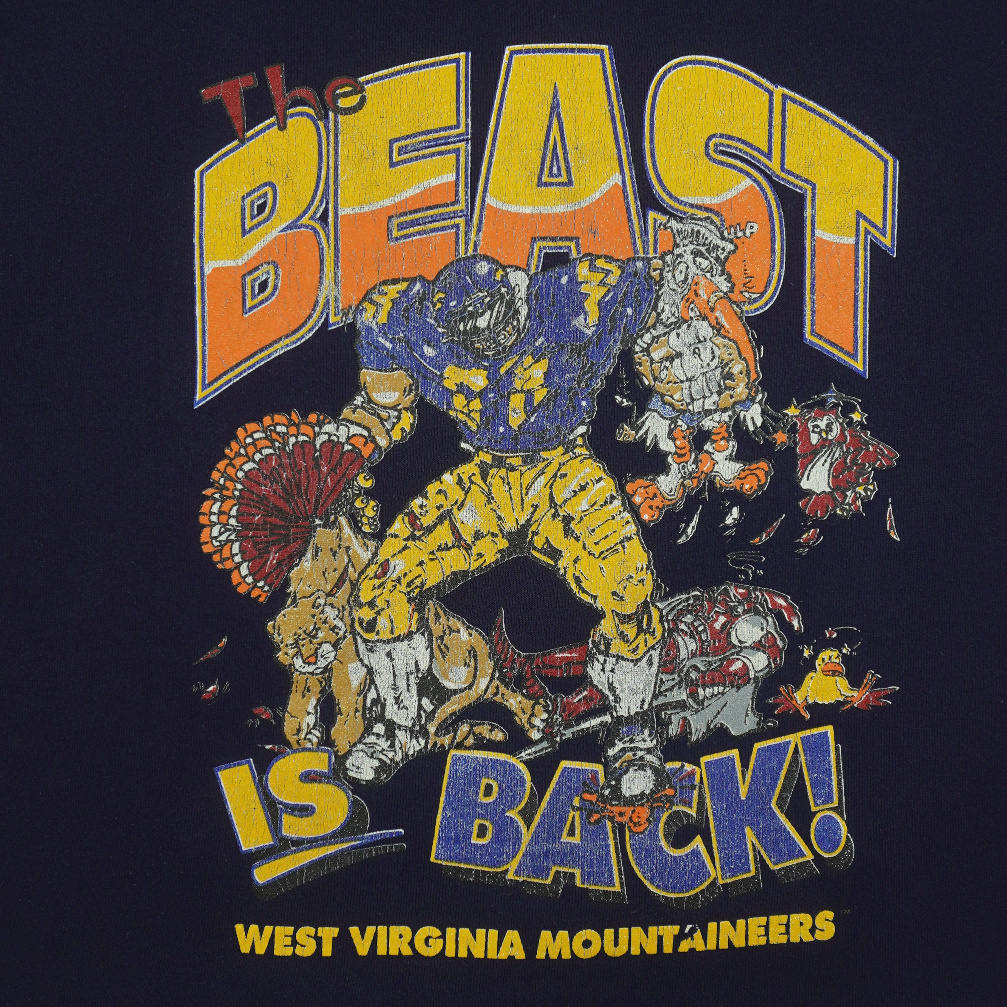 NCAA - West Virginia Mountaineers The Beast Is Back Sweatshirt 1990s Large Vintage Retro