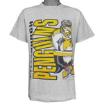 NHL (Nutmeg) - Grey Pittsburgh Penguins T-Shirt 1994 Large Vintage Retro Hockey