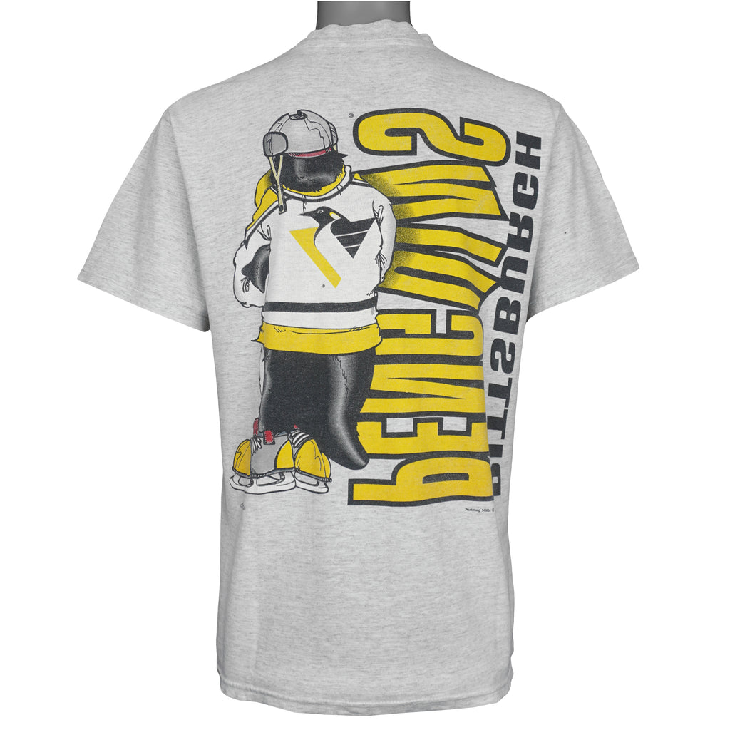 NHL (Nutmeg) - Grey Pittsburgh Penguins T-Shirt 1994 Large Vintage Retro Hockey