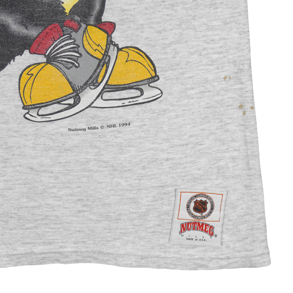 NHL (Nutmeg) - Grey Pittsburgh Penguins T-Shirt 1994 Large Vintage Retro Hockey