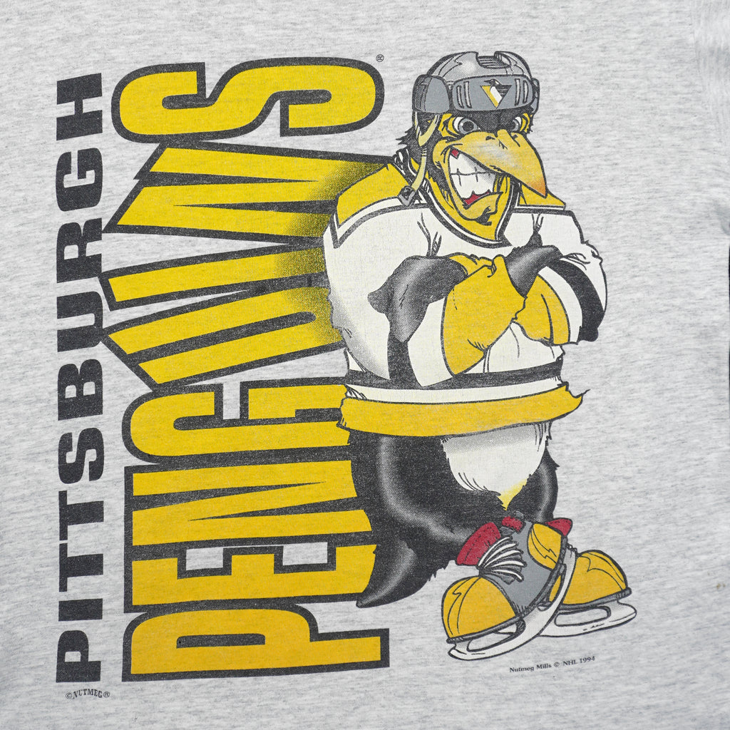 NHL (Nutmeg) - Grey Pittsburgh Penguins T-Shirt 1994 Large Vintage Retro Hockey