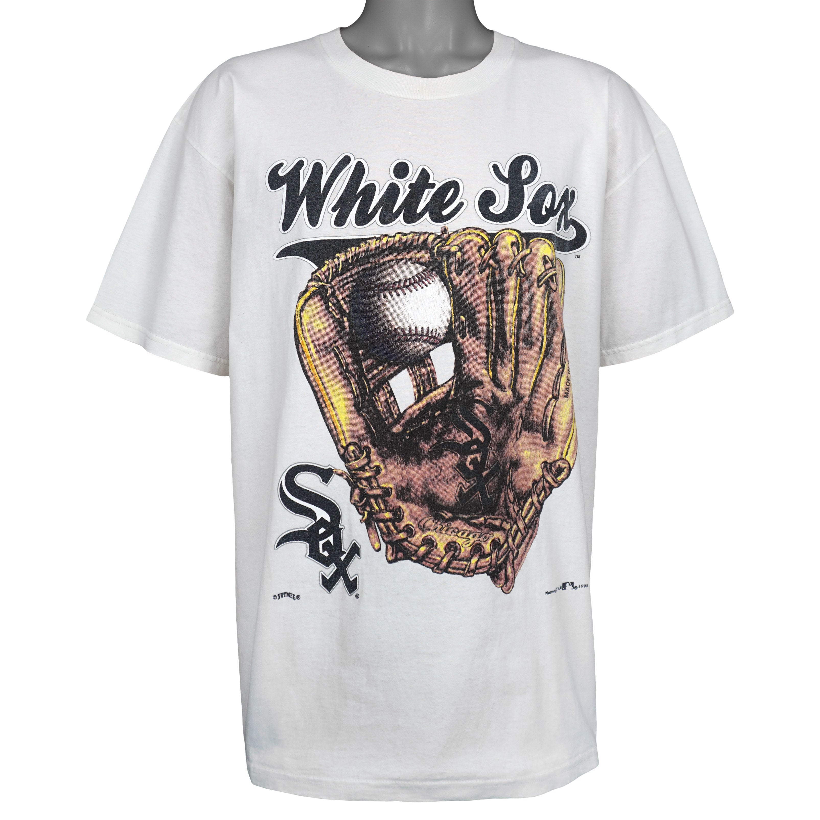 MLB (Nutmeg) - Chicago White Sox Baseball Glove T-Shirt 1995 X-Large Vintage Retro Baseball