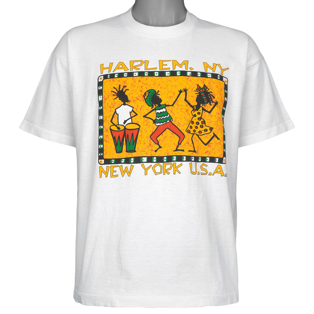 Vintage (Fruit Of The Loom) - Harlem New York USA Single Stitch T-Shirt 1990s Large Vintage Retro