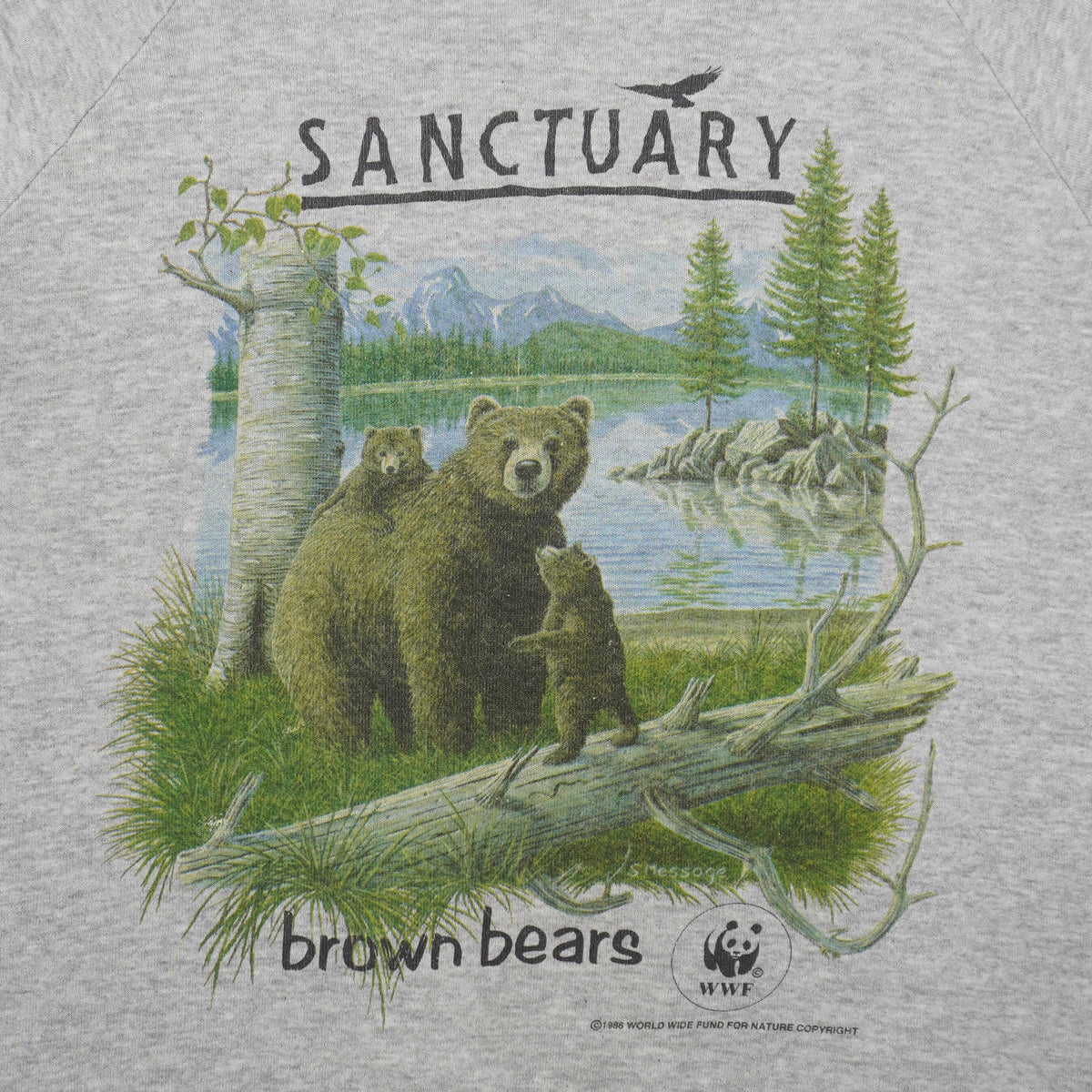 Vintage - WWF Sanctuary Brown Bears Crew Neck Sweatshirt 1986 Large Vintage Retro