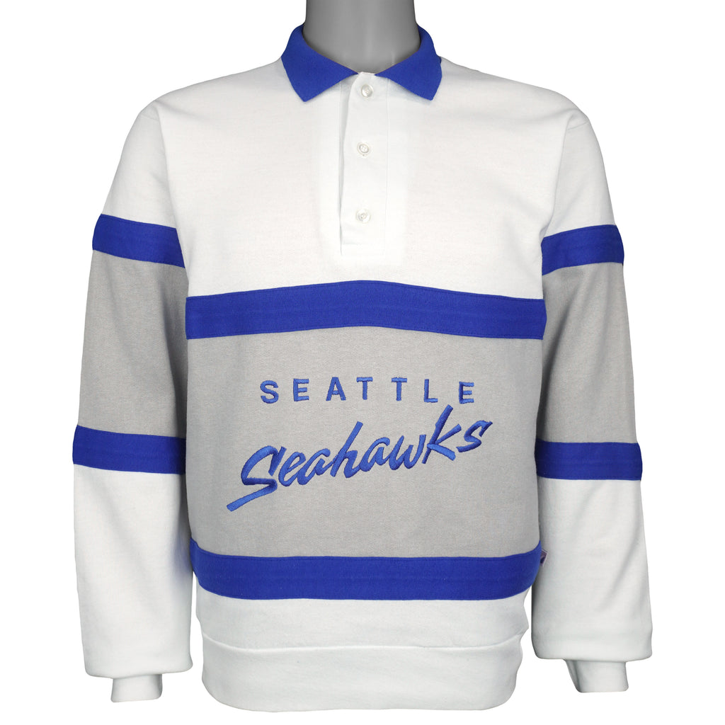 NFL (Logo 7) - Seattle Seahawks Embroidered Pullover 1990s Medium Vintage Retro Football