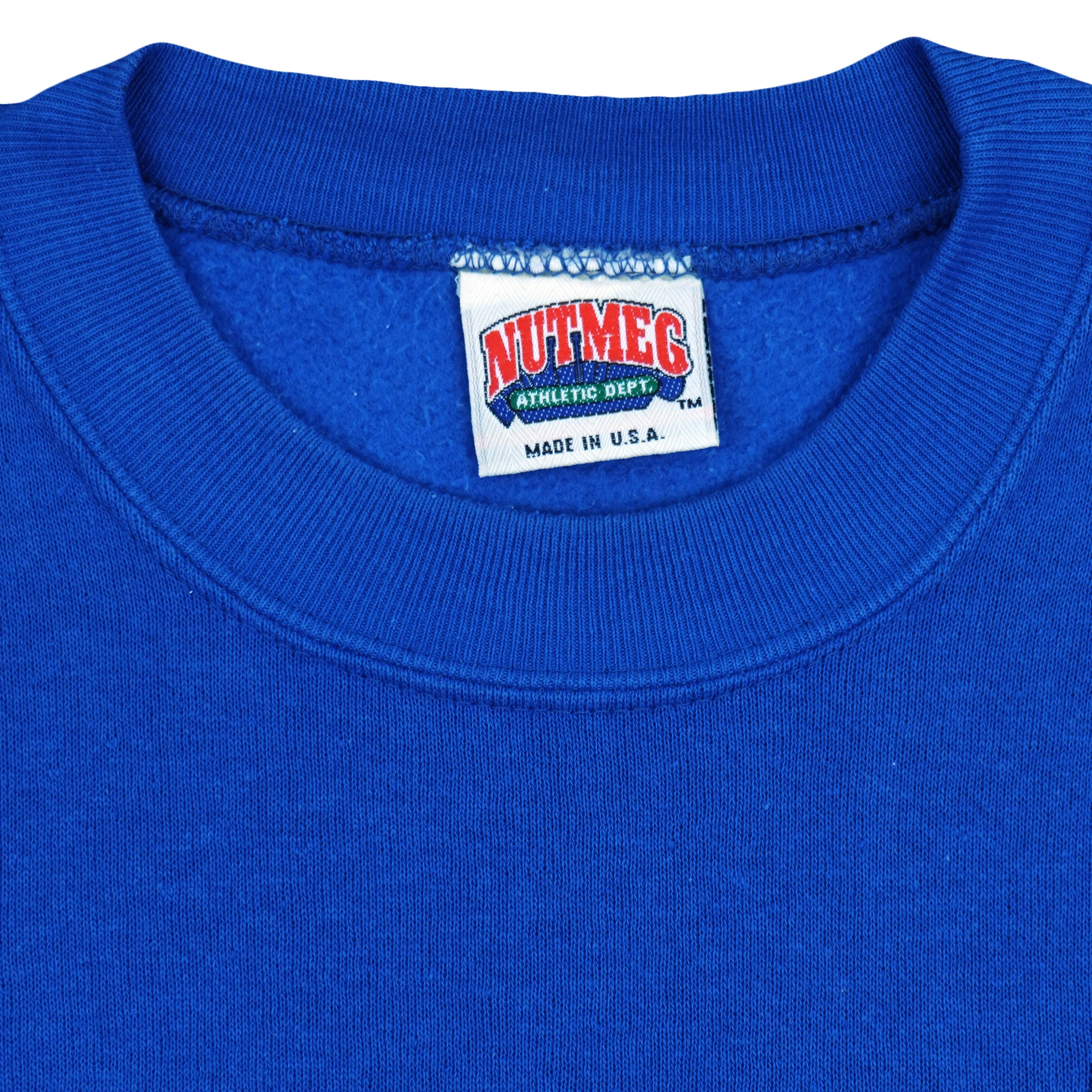 Nutmeg Mills collar label inside the Rams sweatshirt