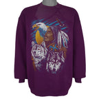 Vintage (Wilson) - Native American Wolves and Eagle Crew Neck Sweatshirt 1990s Large in purple