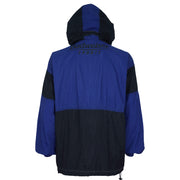 Budweiser - Blue & Black Budweiser Sports Hooded Windbreaker 1990s Large Vintage Retro