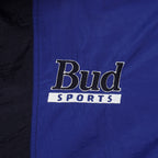 Budweiser - Blue & Black Budweiser Sports Hooded Windbreaker 1990s Large Vintage Retro