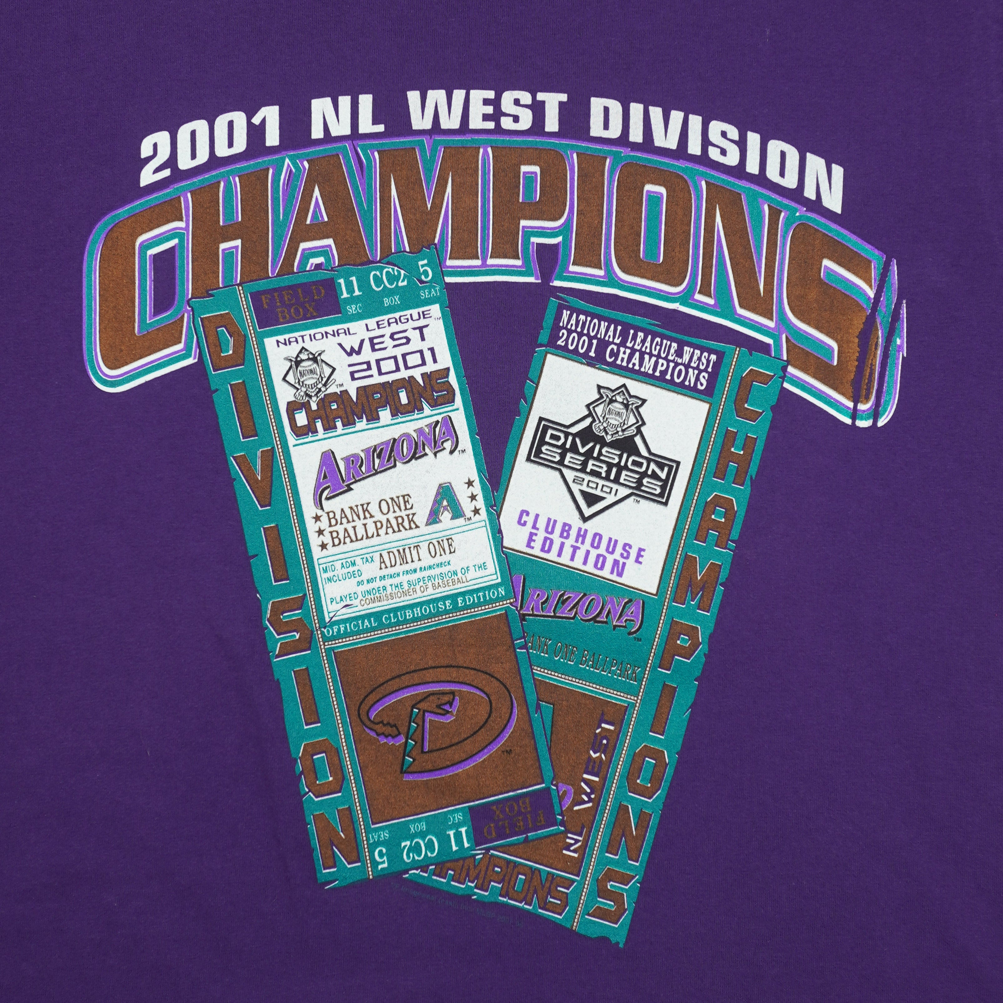 MLB (Lee) - Arizona Diamondbacks Baseball Tickets T-Shirt 2001 Large Vintage Retro Baseball
