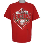 MLB (Nutmeg) - Cincinnati Reds Baseball Single Stitch T-Shirt 1990s Large Vintage Retro Baseball