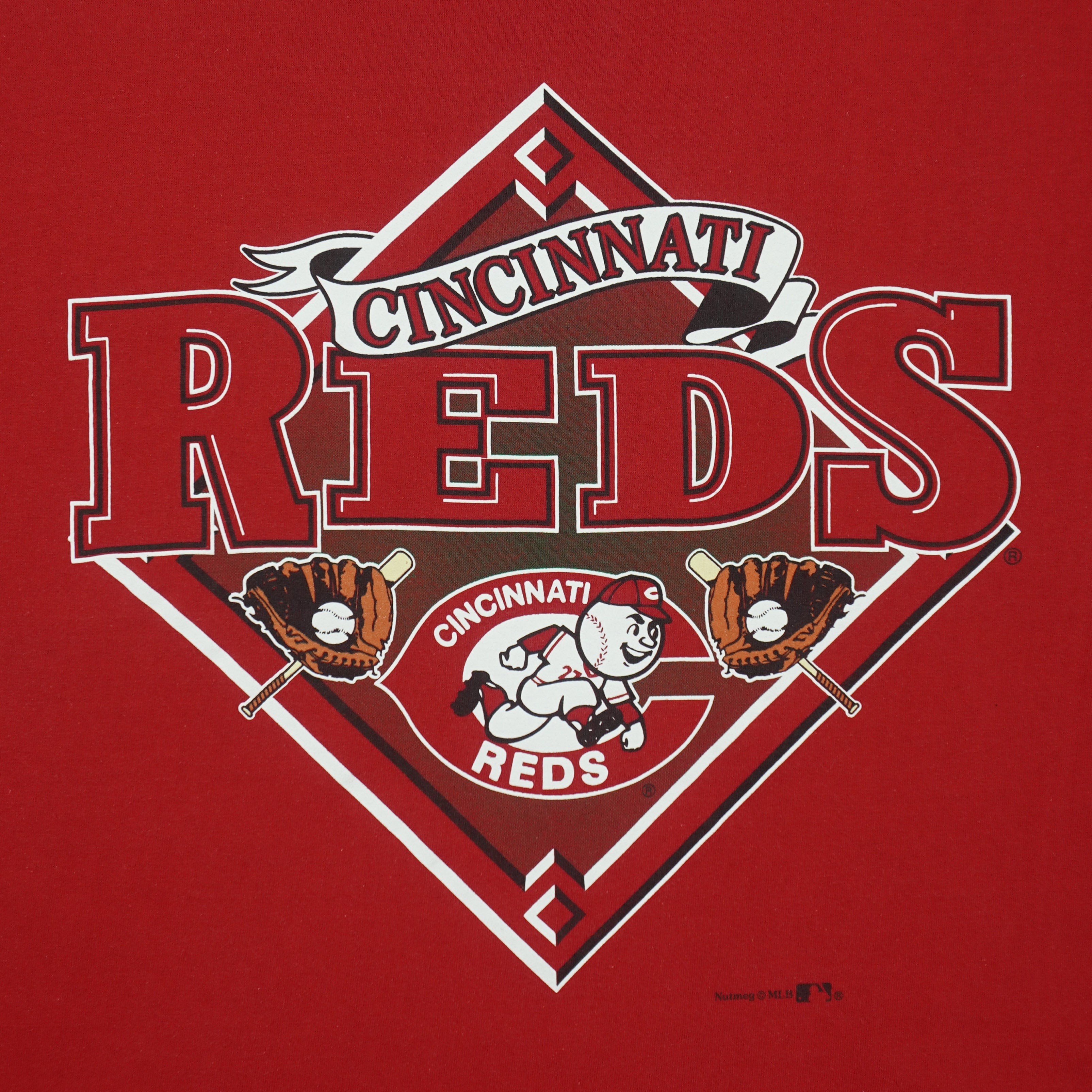 MLB (Nutmeg) - Cincinnati Reds Baseball Single Stitch T-Shirt 1990s Large Vintage Retro Baseball