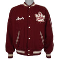 Burgundy and cream Roots Canada Team Canada Salt Lake 2002 varsity jacket