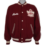Burgundy and cream Roots Canada Team Canada Salt Lake 2002 varsity jacket