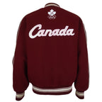 Burgundy and cream Roots Canada Team Canada Salt Lake 2002 varsity jacket