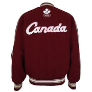 Burgundy and cream Roots Canada Team Canada Salt Lake 2002 varsity jacket