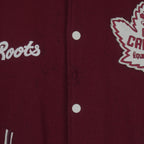Burgundy and cream Roots Canada Team Canada Salt Lake 2002 varsity jacket