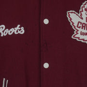 Burgundy and cream Roots Canada Team Canada Salt Lake 2002 varsity jacket