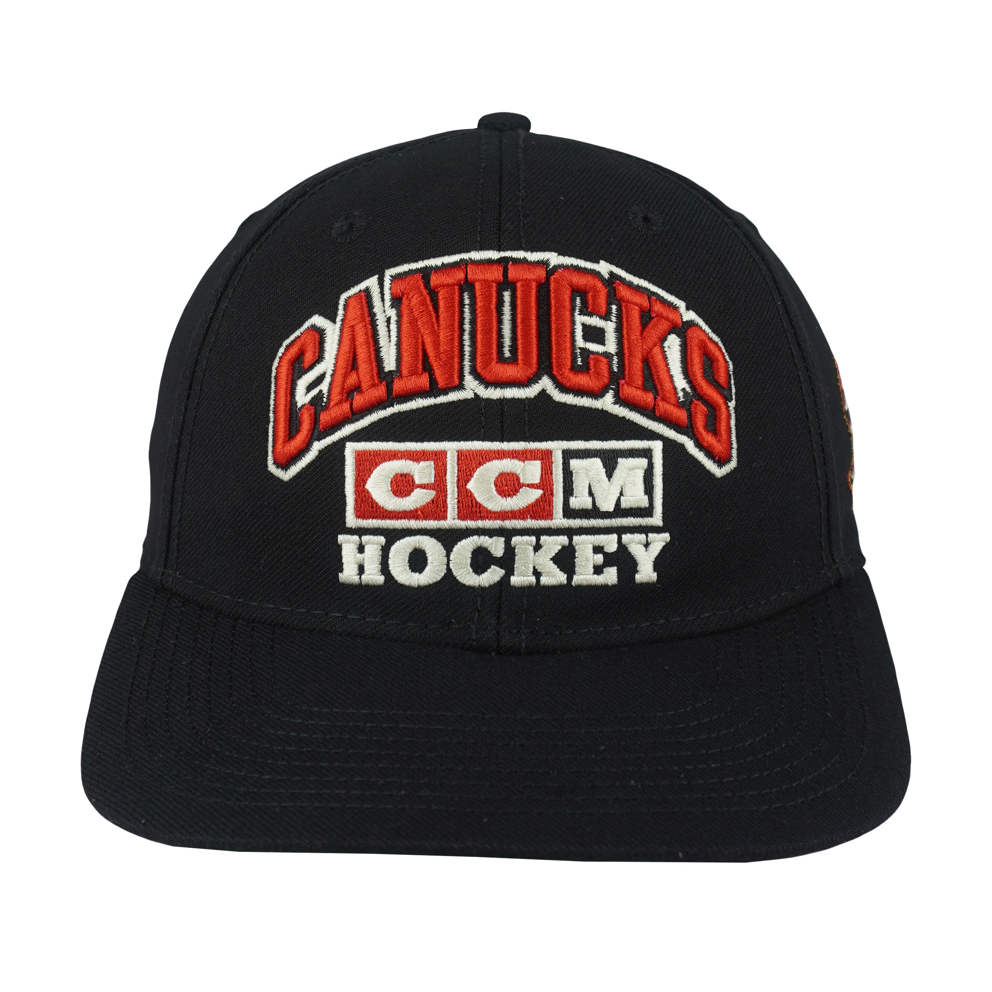 NHL (CCM) - Black Vancouver Canucks Snapback Hat 1990s OSFA Vintage Retro Hockey