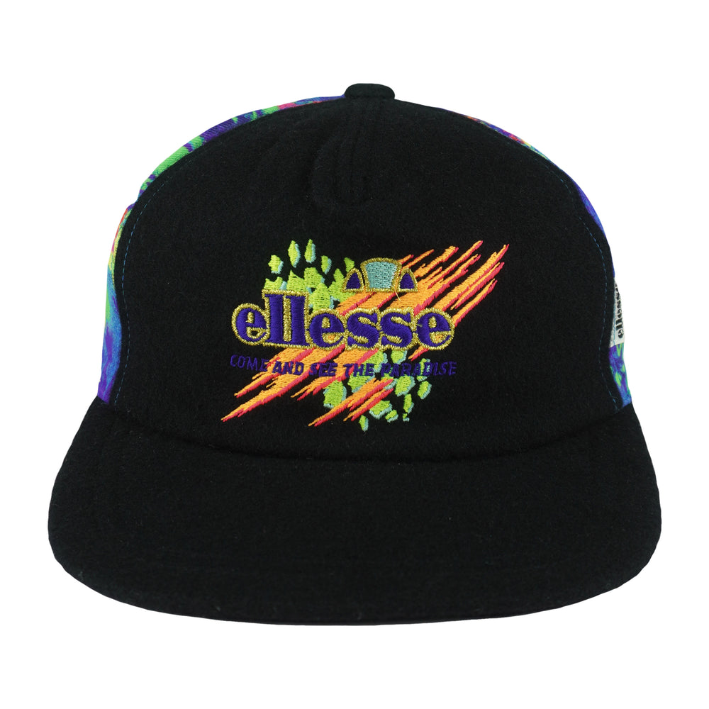 Vintage (Ellesse) - Black Multi-Color Panel Strapback Hat 1990s OSFA Vintage Retro