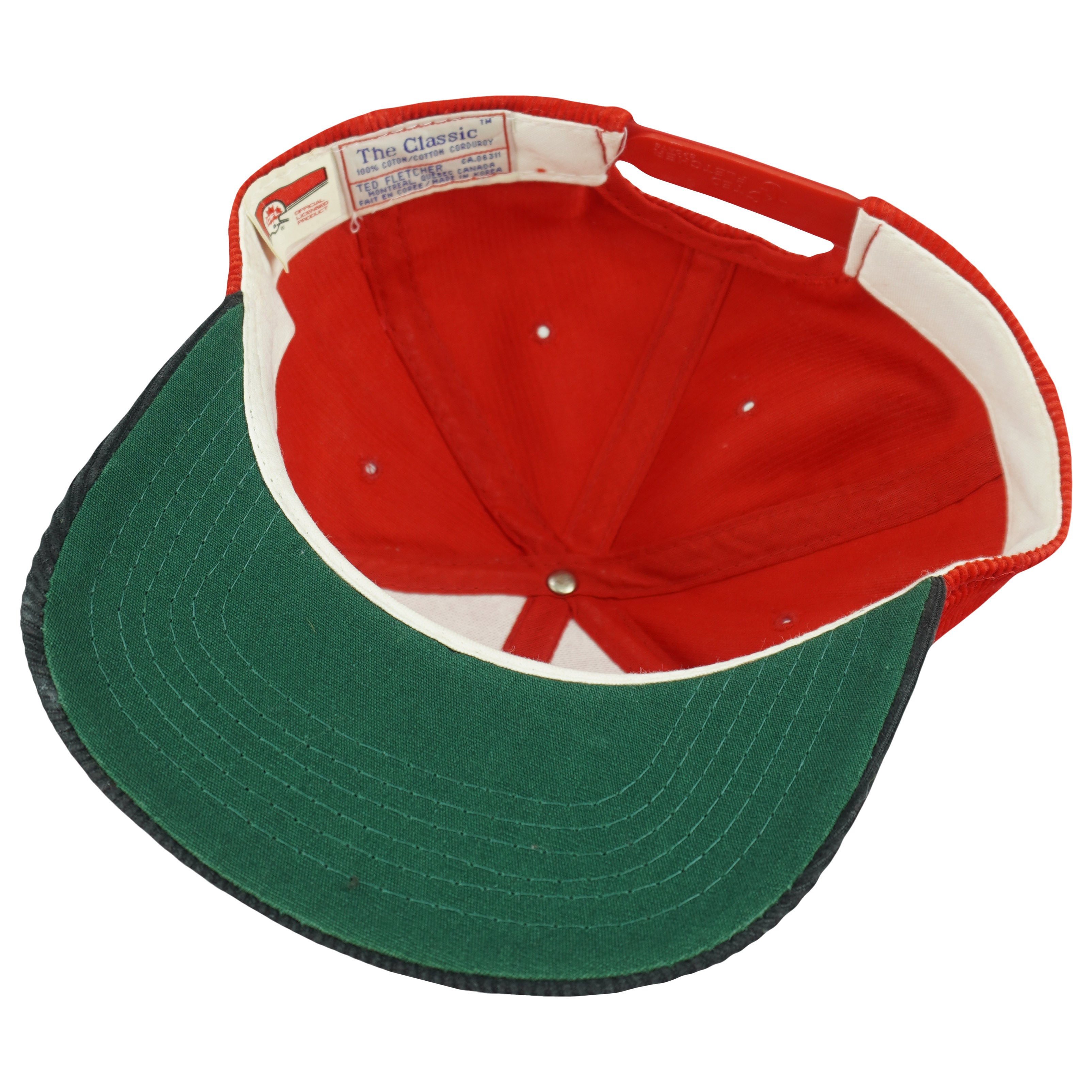 Vintage CFL (The Classic) - Ottawa Rough Riders Corduroy Snapback Hat 1990s OSFA in black and white and red