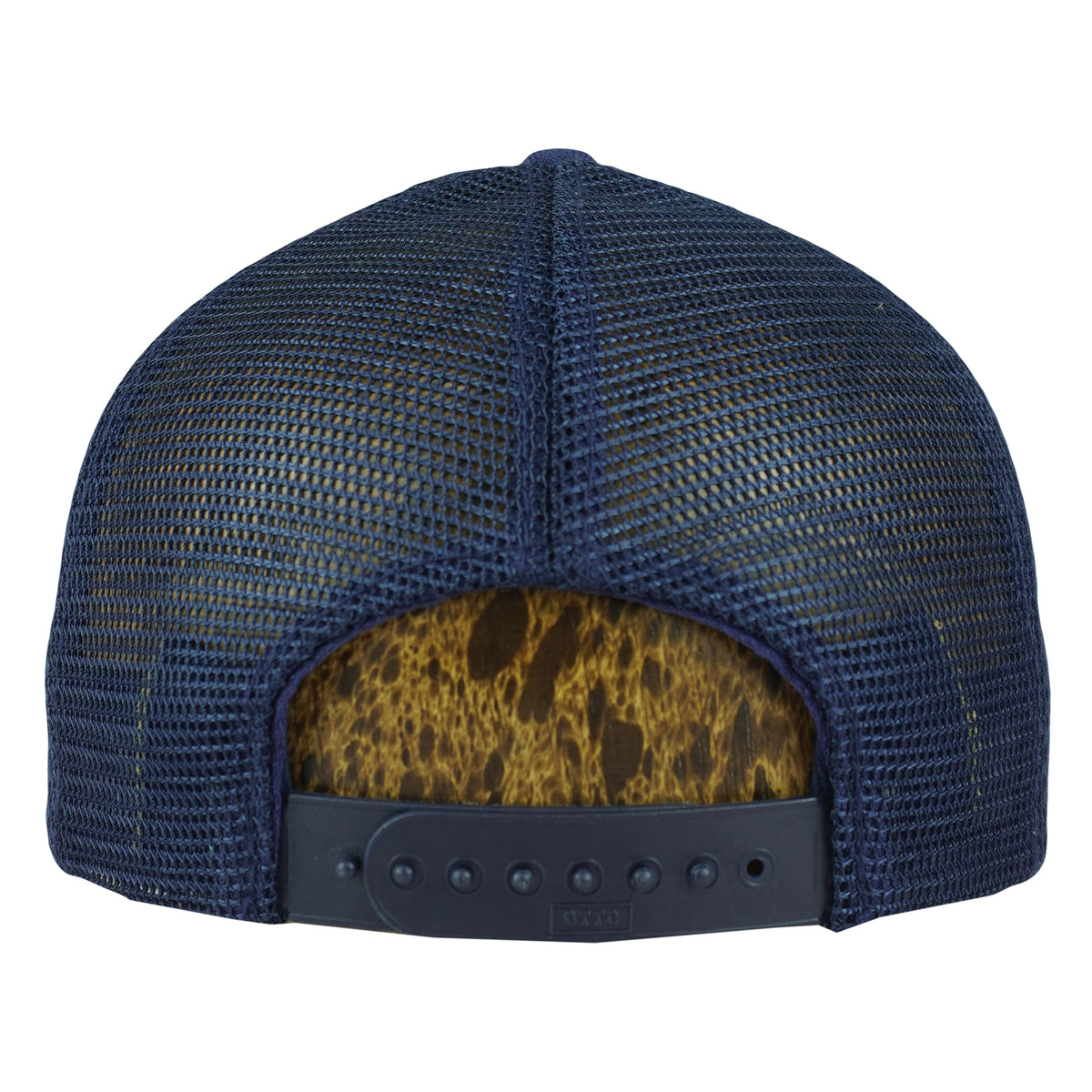 Rear dark mesh panels and plastic snapback closure