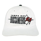 White Buccaneers hat with embroidered team lettering and pirate flag