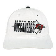 White Buccaneers hat with embroidered team lettering and pirate flag