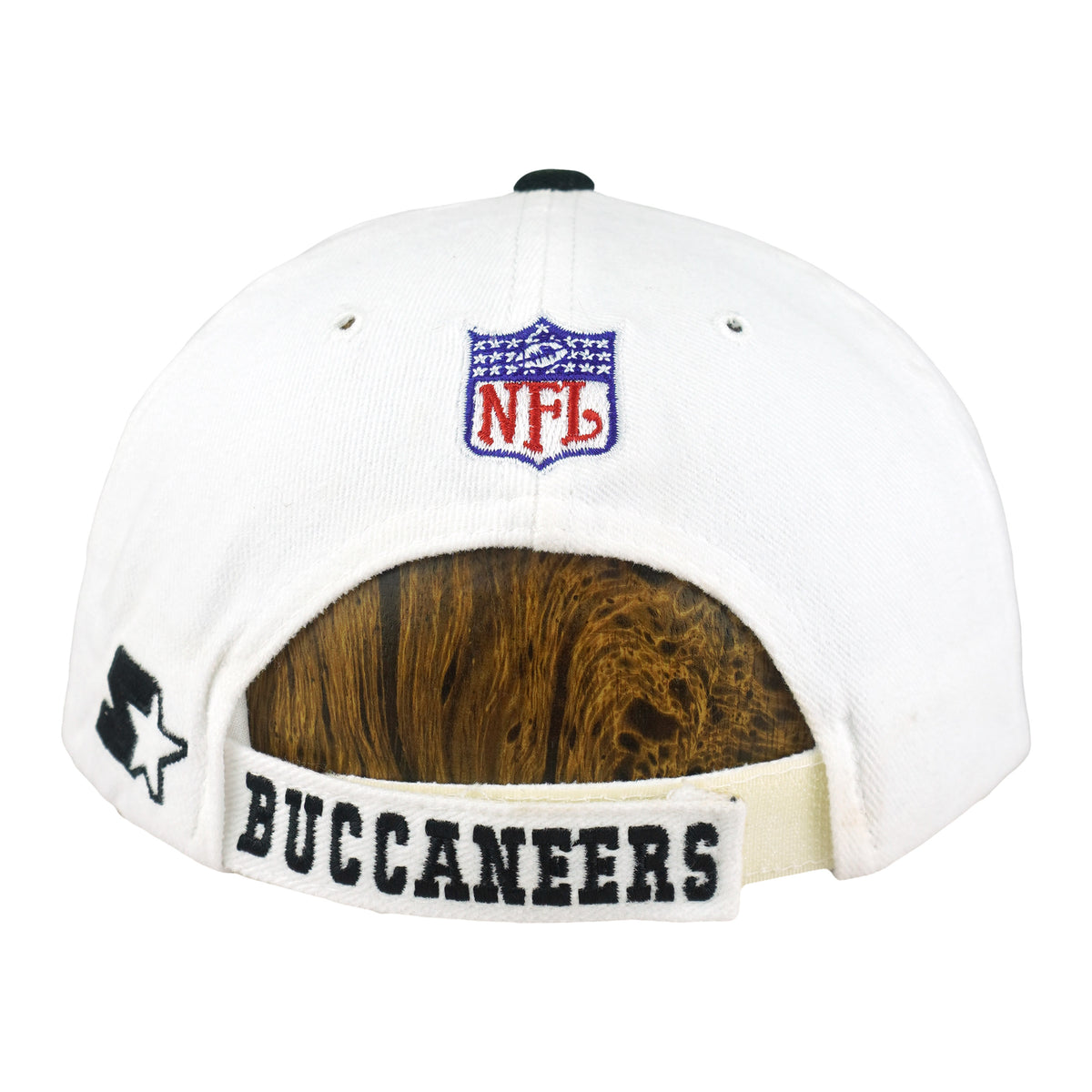 Rear NFL embroidery and adjustable white Velcro strap
