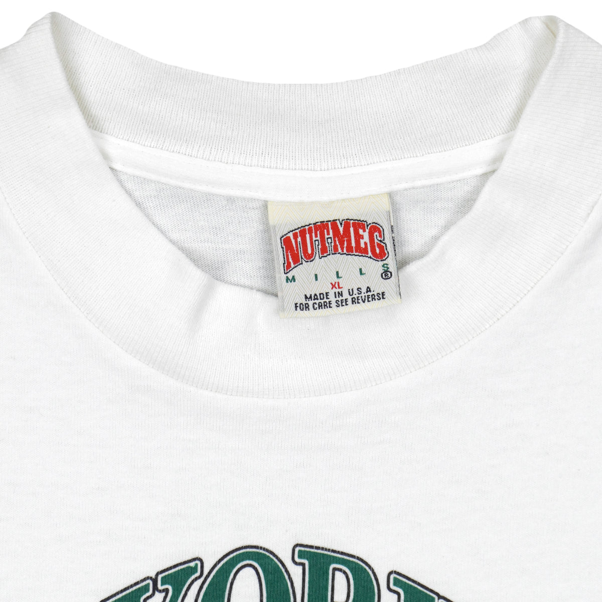 Nutmeg Mills X-Large label inside the white shirt collar