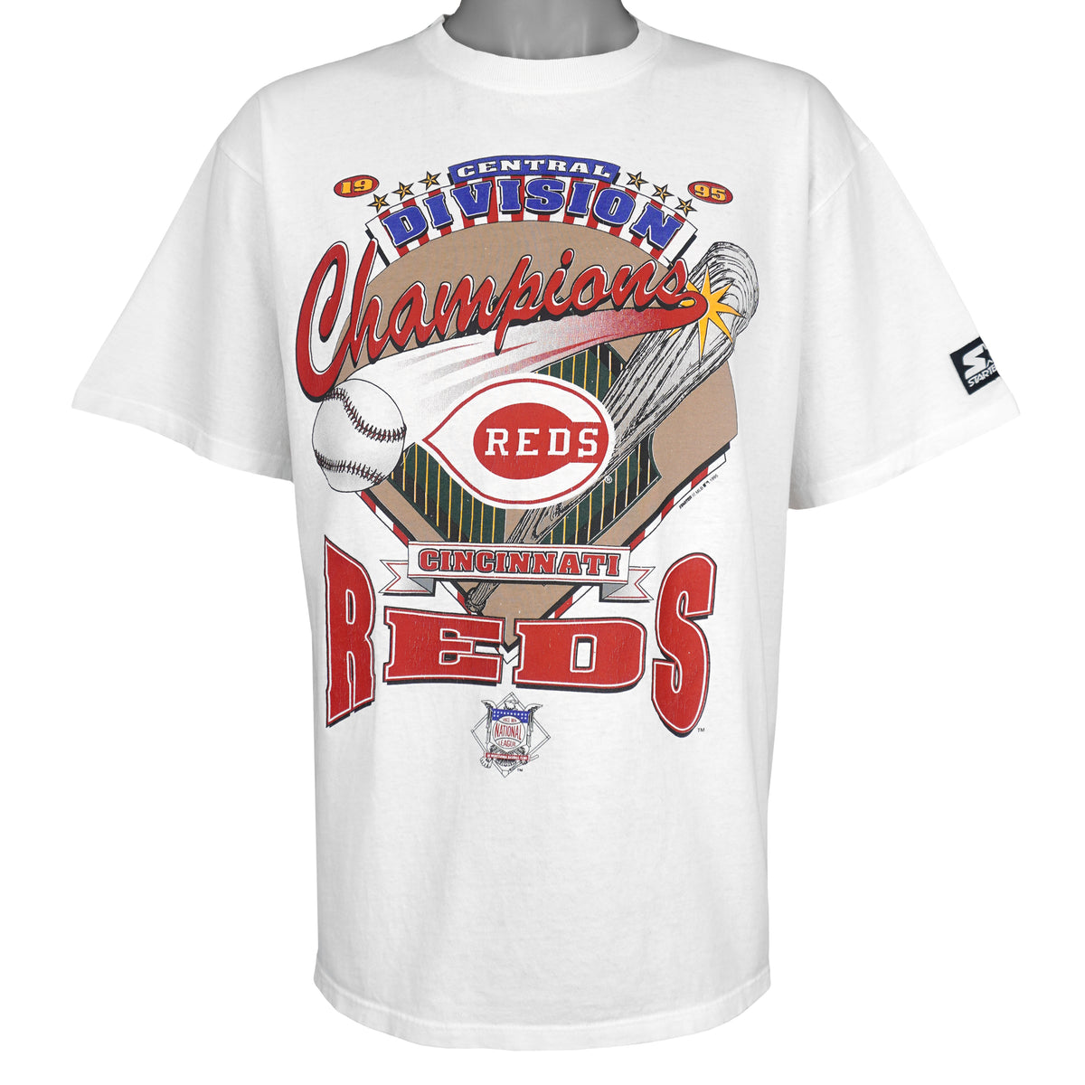 Vintage Starter (MLB) - Cincinnati Reds Central Division Champions T-Shirt 1995 X-Large in white