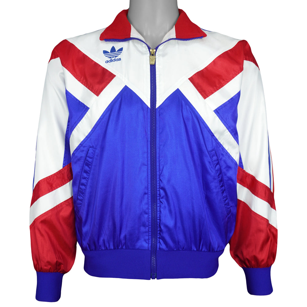 Adidas - Blue, White & Red Colorblock Track Jacket 1990s Medium Vintage Retro