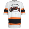 White Giants fan jersey with orange and black body stripes
