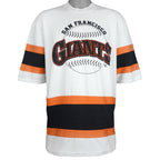 White Giants fan jersey with orange and black body stripes
