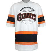 White Giants fan jersey with orange and black body stripes