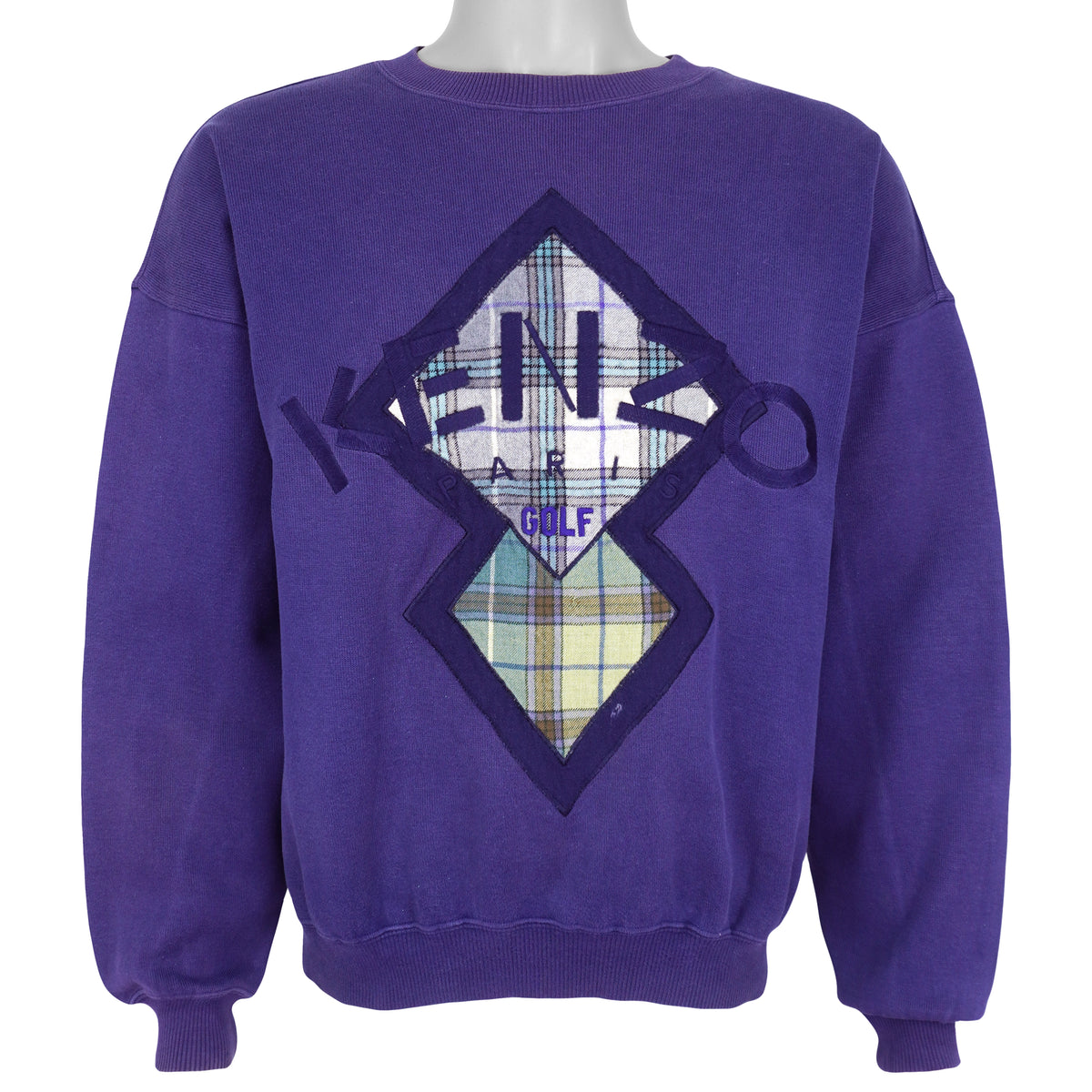 Vintage Kenzo - Kenzo Paris Golf Crew Neck Sweatshirt 1990s Large in purple and plaid