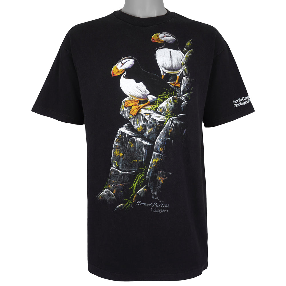 Vintage (Hanes) - Horned Puffins Wildlife T-Shirt 1990s Large Vintage Retro