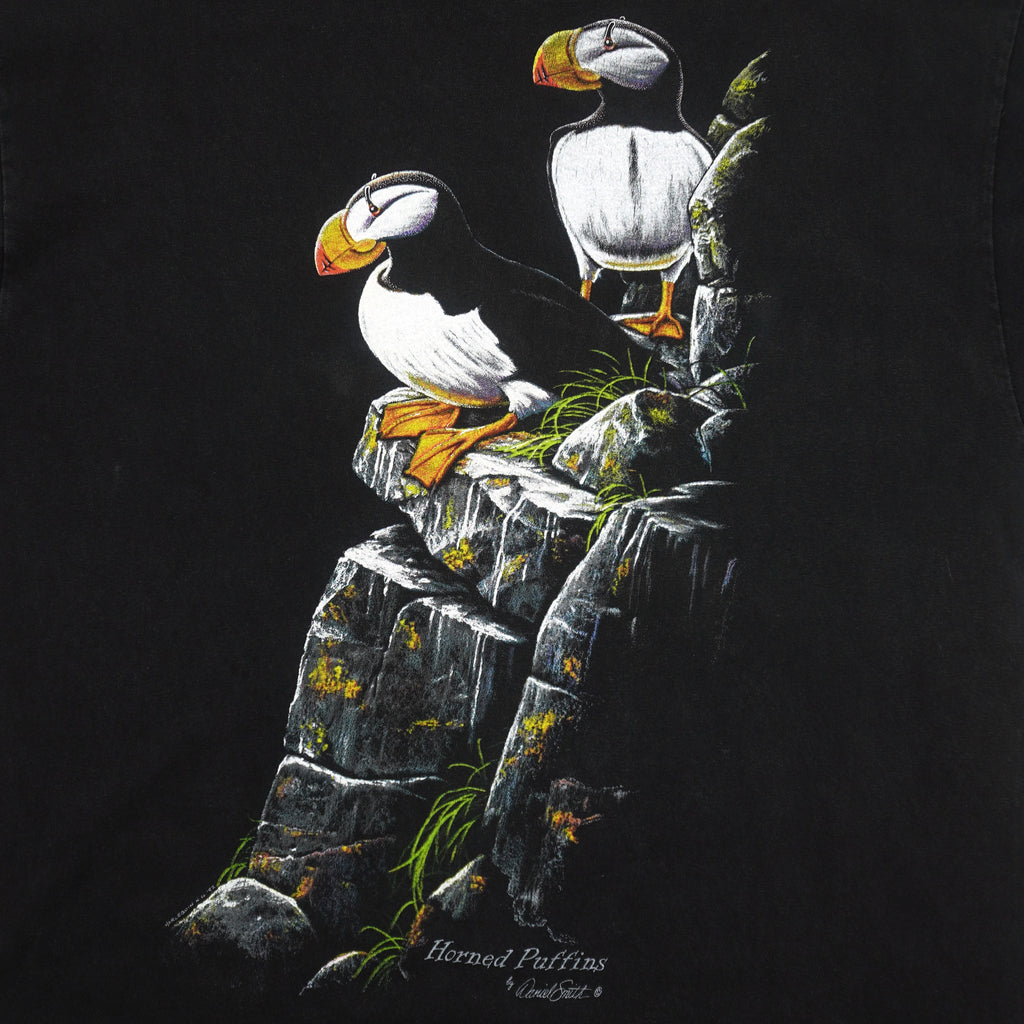Vintage (Hanes) - Horned Puffins Wildlife T-Shirt 1990s Large Vintage Retro