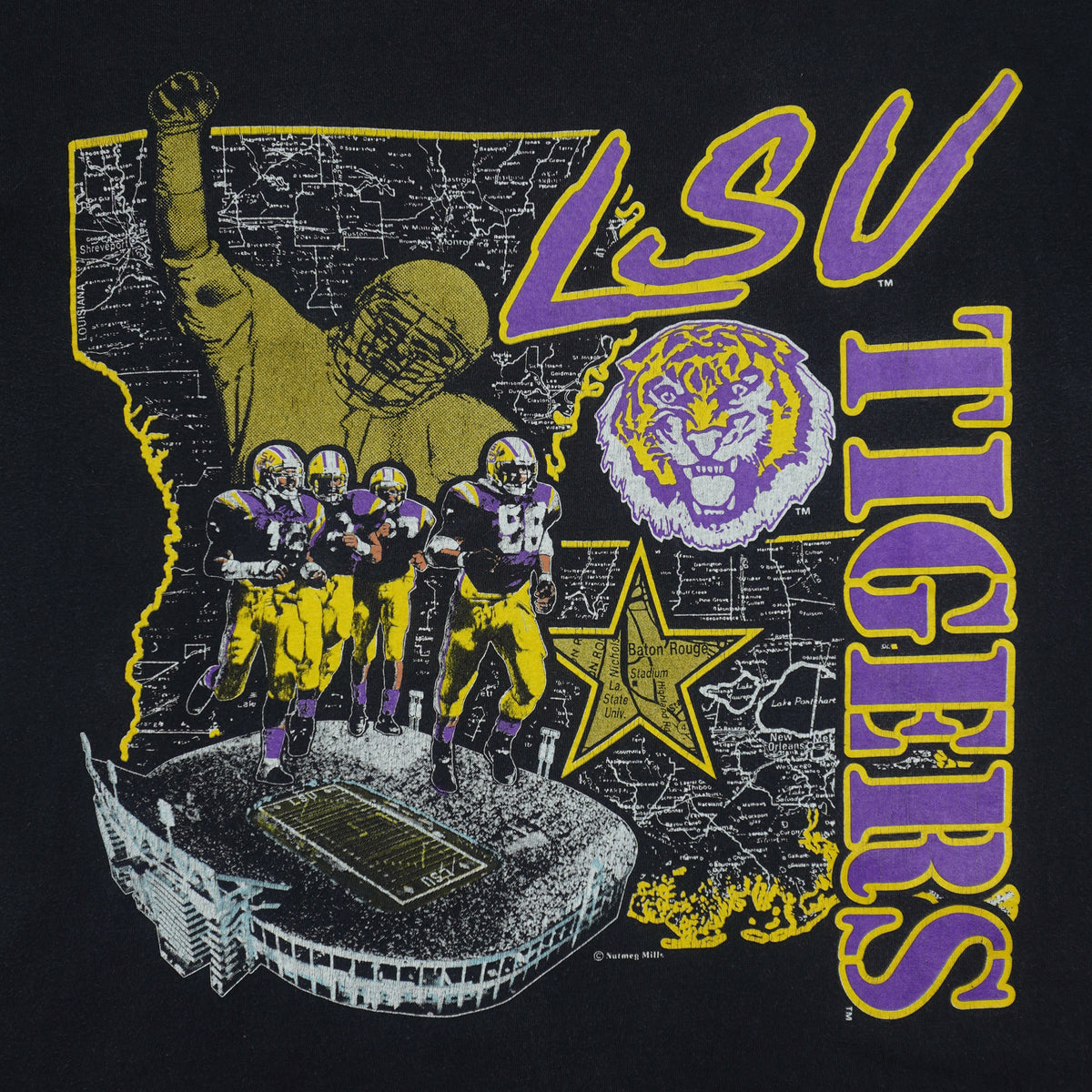 LSU Fighting Tigers stadium-map single-stitch T-shirt graphic detail