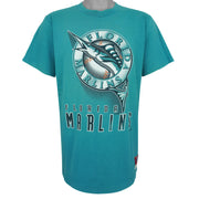 MLB (Nutmeg) - Florida Marlins Single Stitch T-Shirt 1990s Large Vintage Retro Baseball